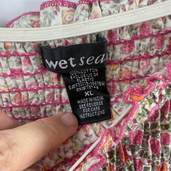 Y2K Wet Seal Smocked Floral Mini Dress XL Sleeveless Pockets Cottagecore Boho - Picture 3 of 9